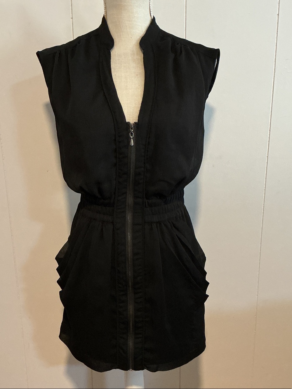 Guess Black Sleeveless Zip-Front Midi Dress